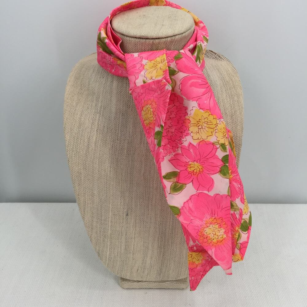 Vintage Dahlia Flower Neckerchief Women's Floral Printed Pink Neck / Wrist Scarf